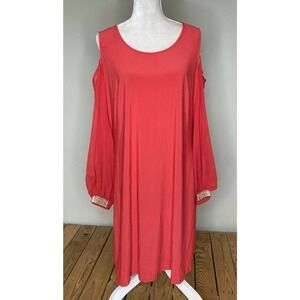 NWT MSK Midi Dress Size 14 Women’s Red Open Shoulder MSRP $89